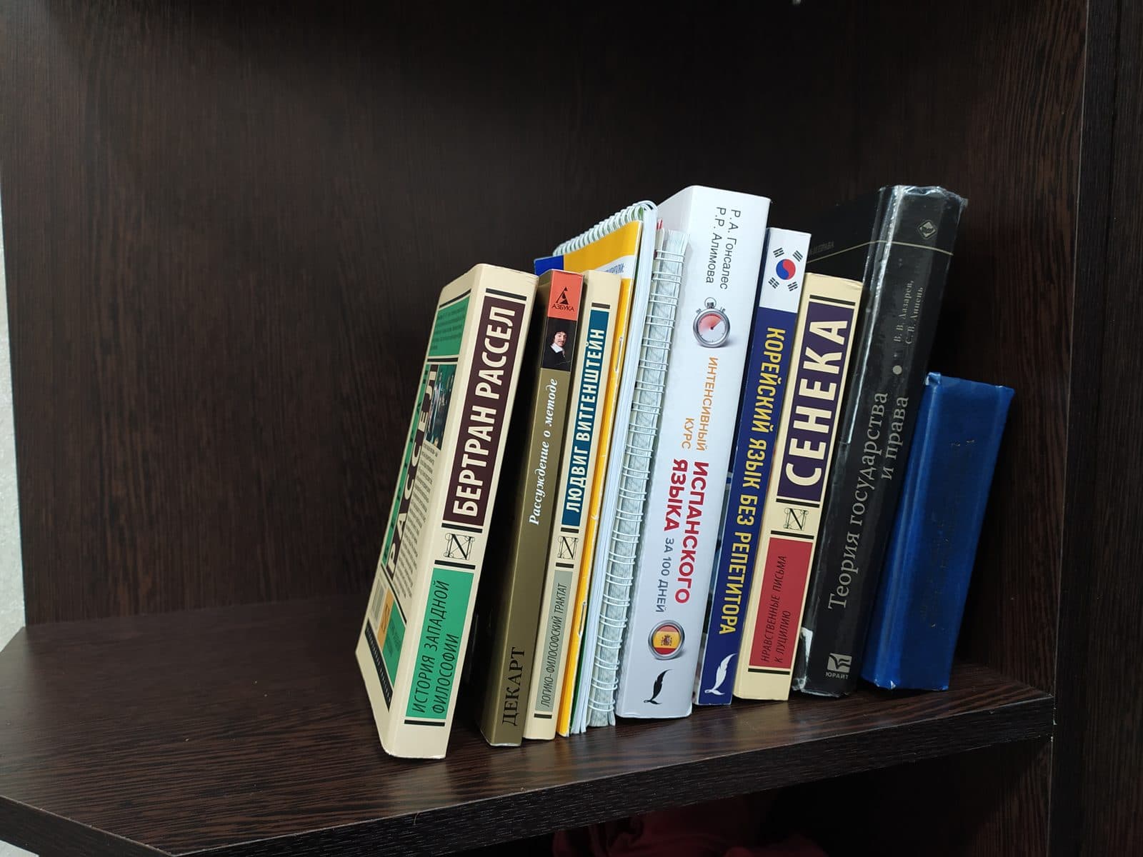 Russian-language books on a shelf with Cyrillic titles. Photo: Algeyav, CC BY-SA 4.0.